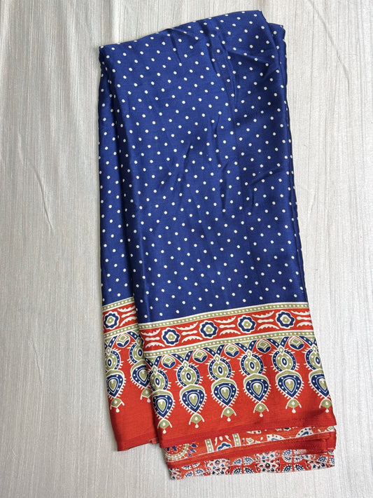 Navy Blue with Red Border Semi Modal Silk Saree.