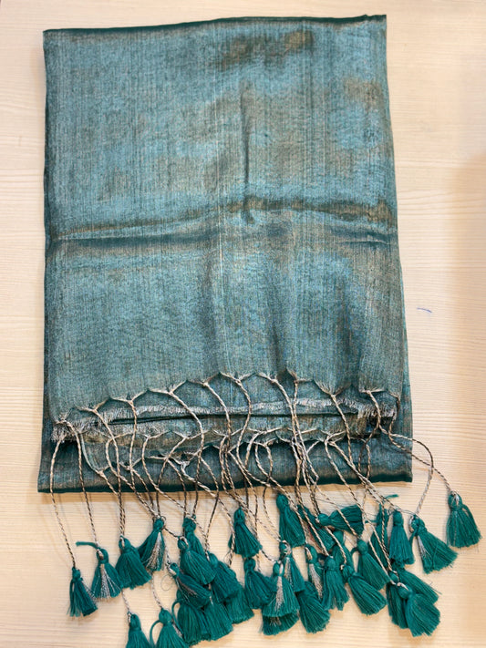 Silver Turquoise Plain Tissue Saree
