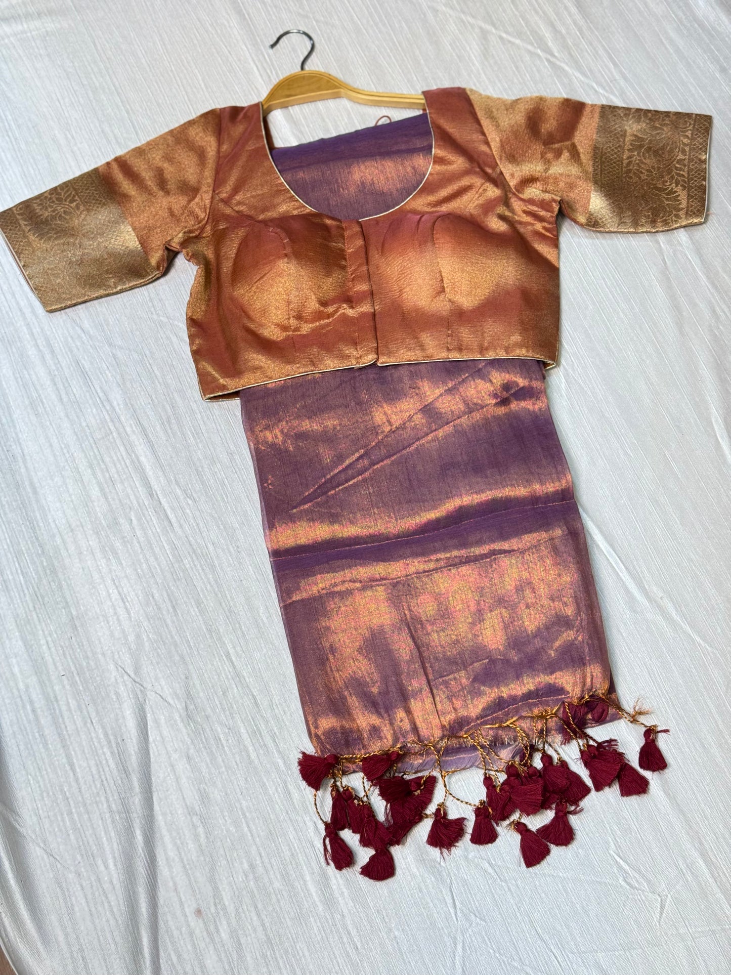 Light Purple Plain Saree With Ready To Wear Blouse.