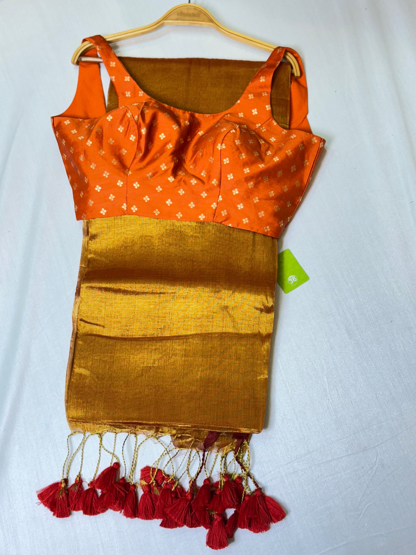 Honey Colour Tissue Saree with Ready to wear Blouse