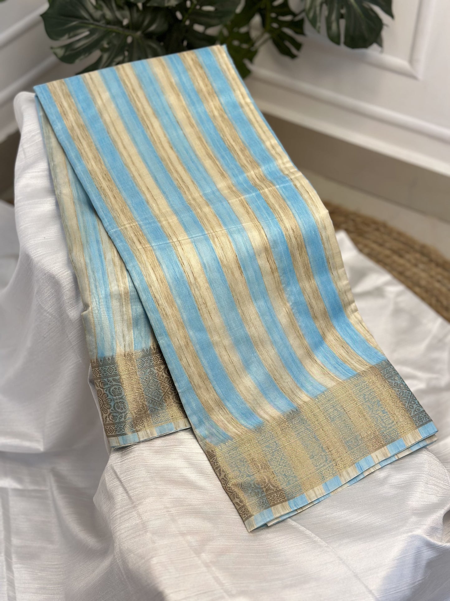 Light Blue Semi Tussar Saree