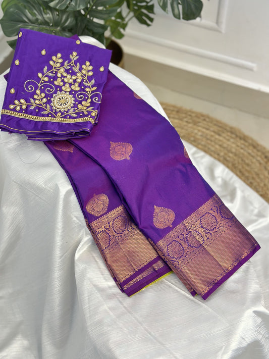 Purple Premium Semi Silk Saree with Work Blouse Combo