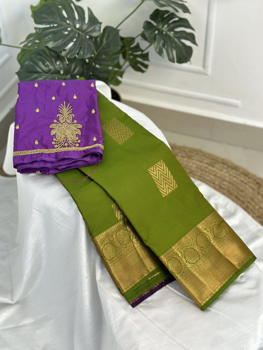 Mehendi Green Premium Semi Silk Saree with Work Blouse Combo