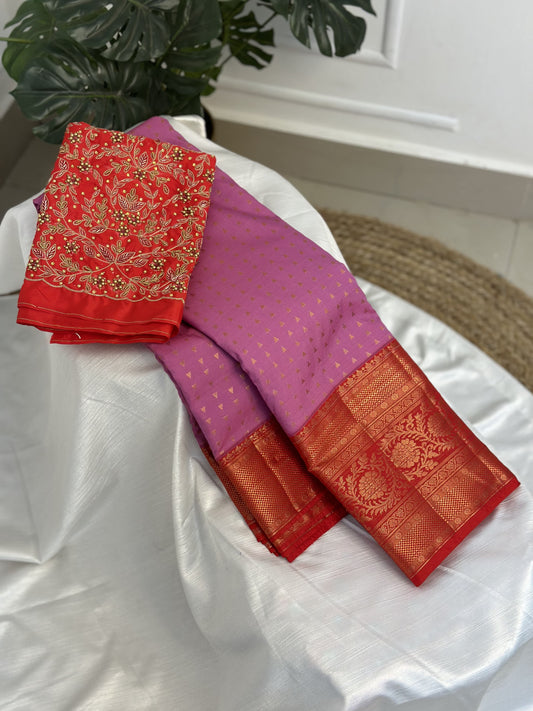 Pink Premium Semi Silk Saree with Work Blouse Combo