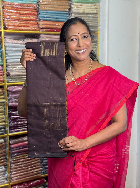 Coffee Powder Brown Silk Cotton Saree.