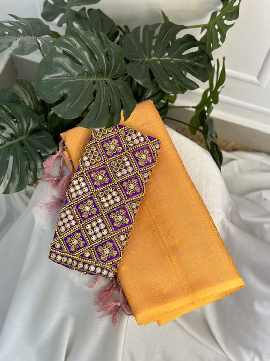 Orange Copper Silk Saree with Work Blouse Combo