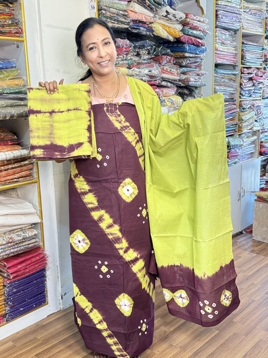 Brown  with Green Unstitched Salwar Suit