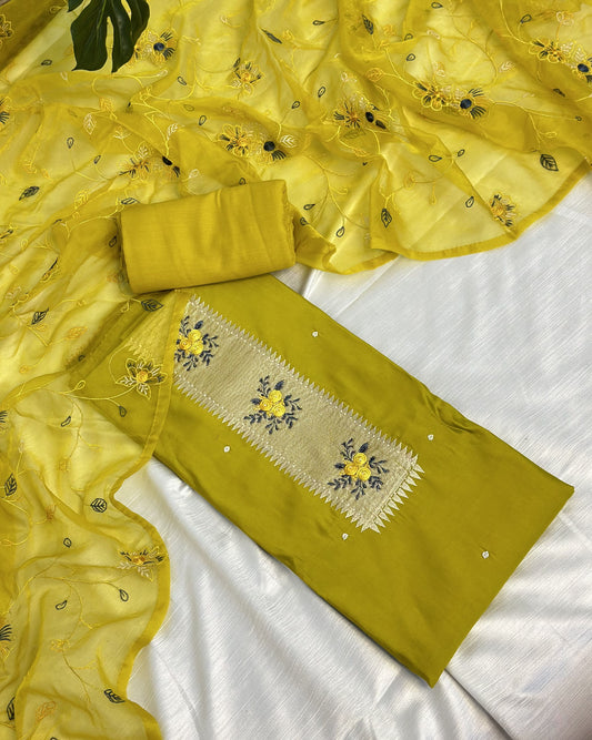 Yellow Unstitched Salwar Suit