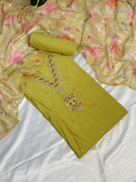 Yellow Unstitched Salwar Suit