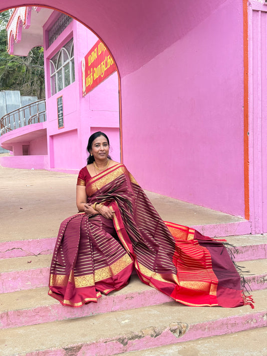 Coffee Brown with Maroon Soft Silk Saree