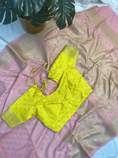 Light Pink Georgette Saree with stitched blouse