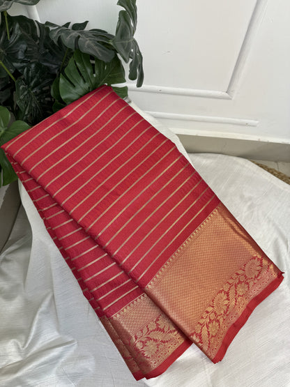 Tomato Pink Semi Kathan Silk Saree with Work Blouse Combo