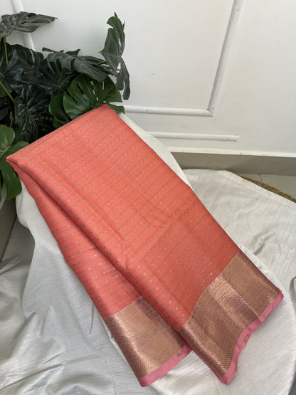 Dark Peach Semi Kathan Silk Saree with Work Blouse Combo