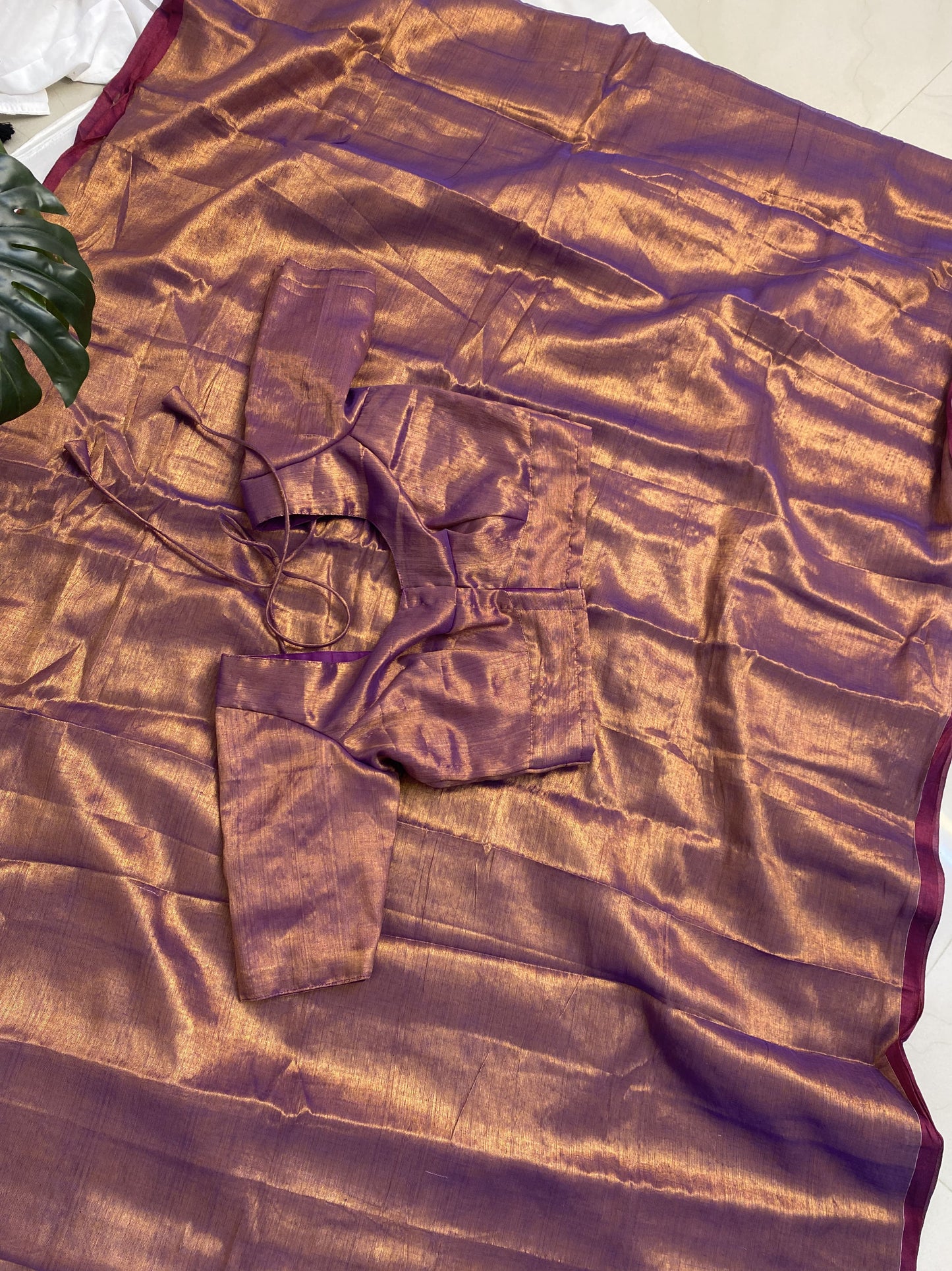 Light Purple Plain Khadi Tissue Saree with Stitched Blouse