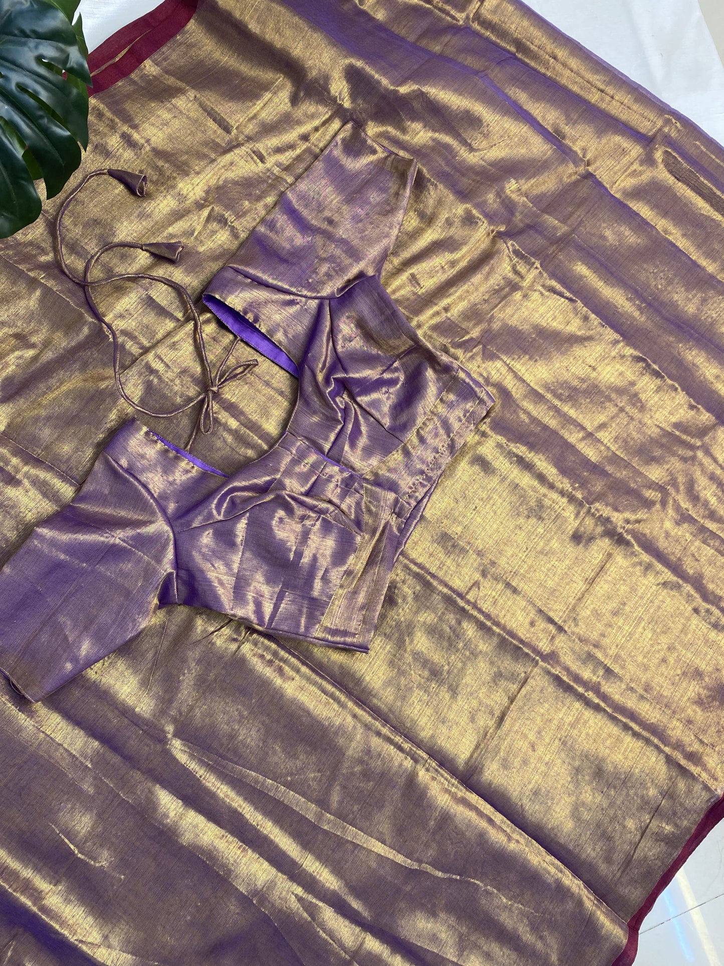 Light Lavendar Plain Khadi Tissue Saree with Stitched Blouse