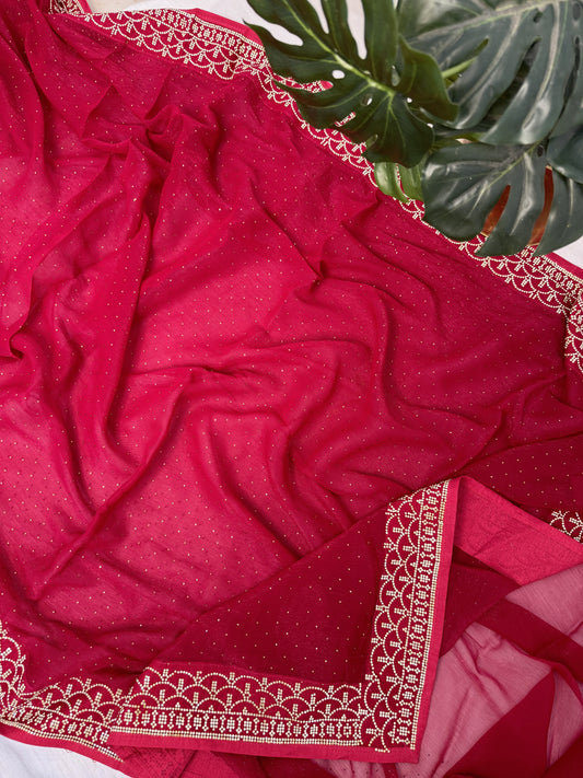 Pink Georgette Saree