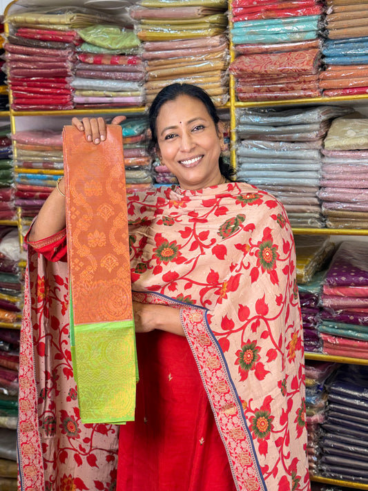 Golden Brown with Light Green Tissue Saree