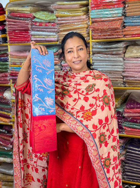 Blue with Pink Tissue Saree