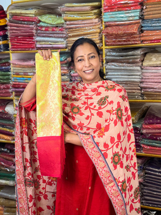 Yellow with Pink Tissue Saree