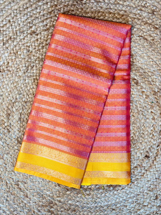 Orange Kora Muslin Saree