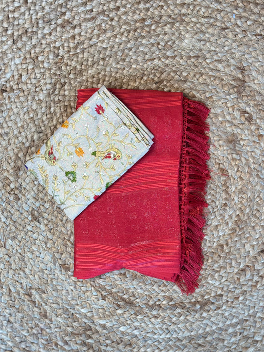 Red Chiffon saree