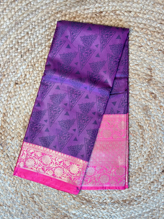 Purple Kora Muslin Saree