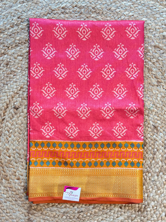 pink crepe saree