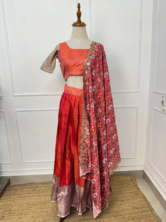 Dark Peach Half Saree Set