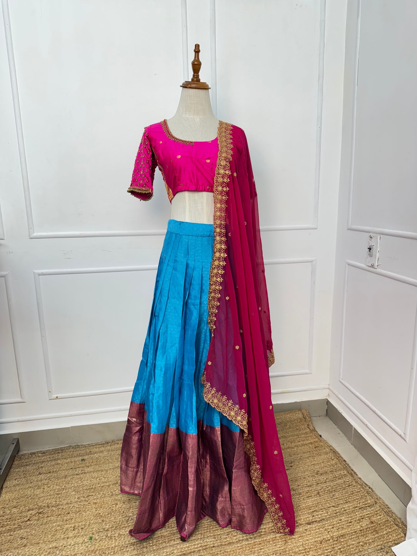 Blue with pink Half Saree Set