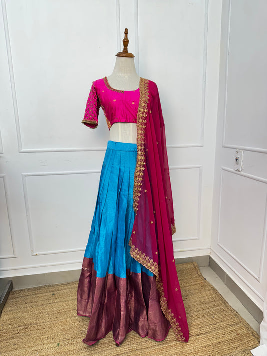 Blue with pink Half Saree Set
