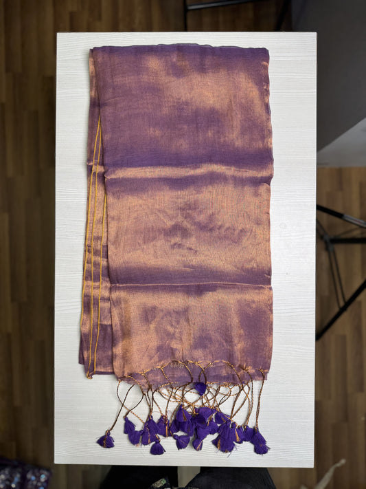 LightPurple with Violet Tassels Plain Tissue Saree