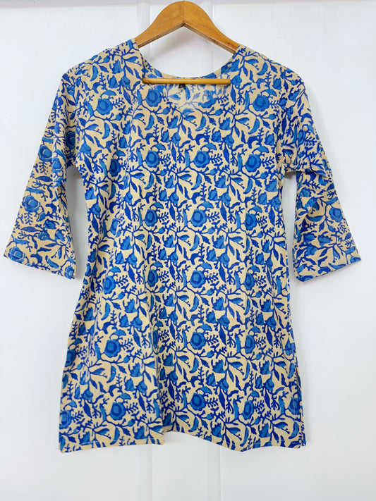 BLUE KALAMKAARI SHORT KURTI