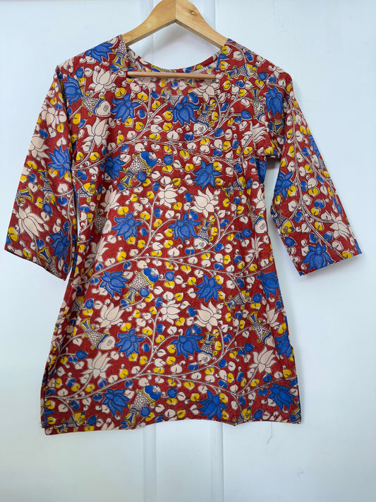 MAROON KALAMKAARI SHORT KURTI