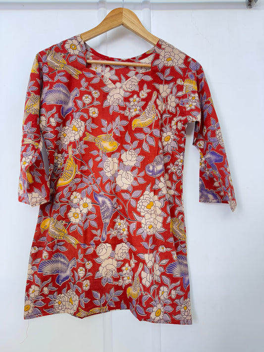 RED KALAMKAARI SHORT KURTI