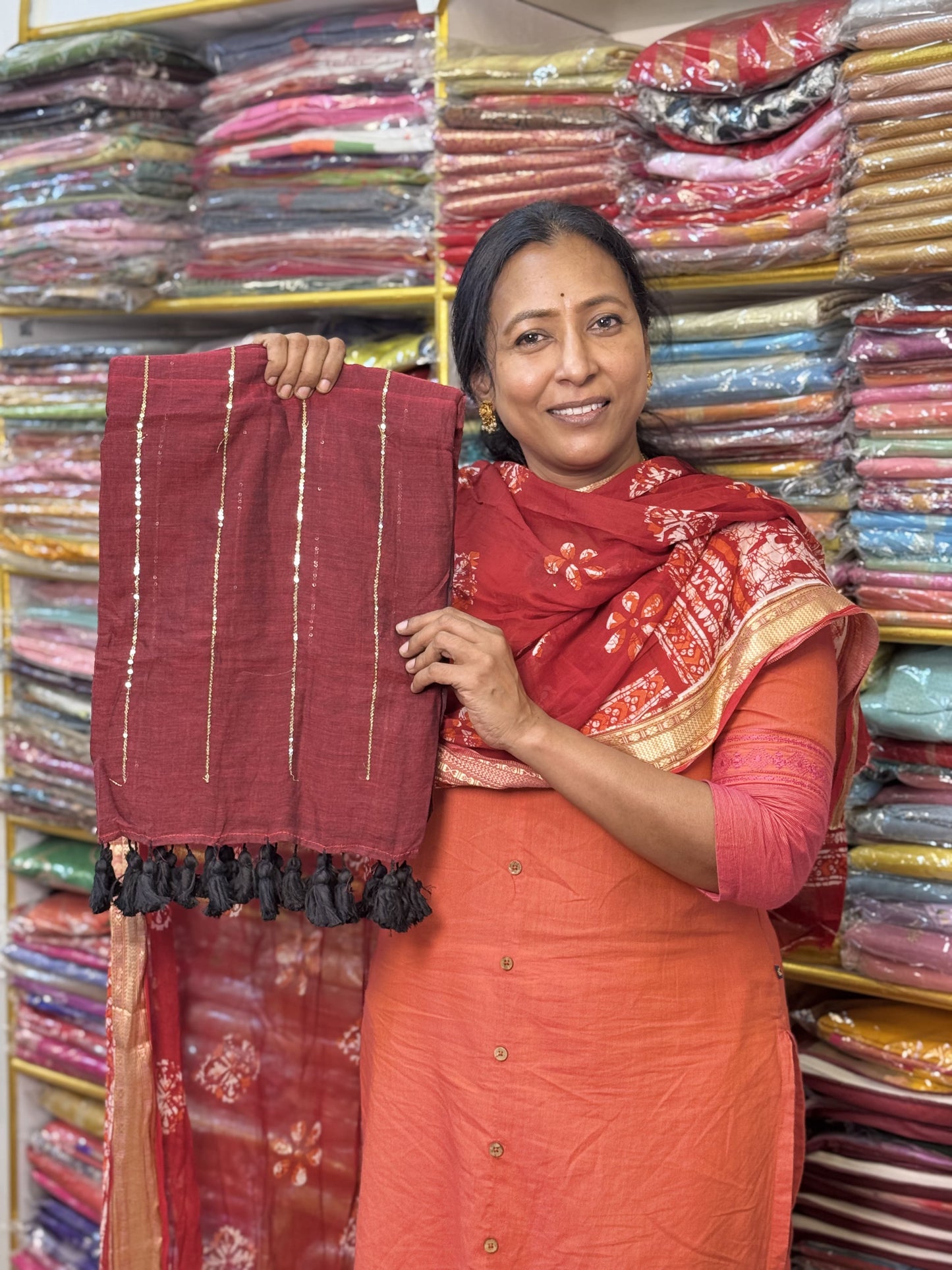 Maroon Pure Mul Cotton Saree