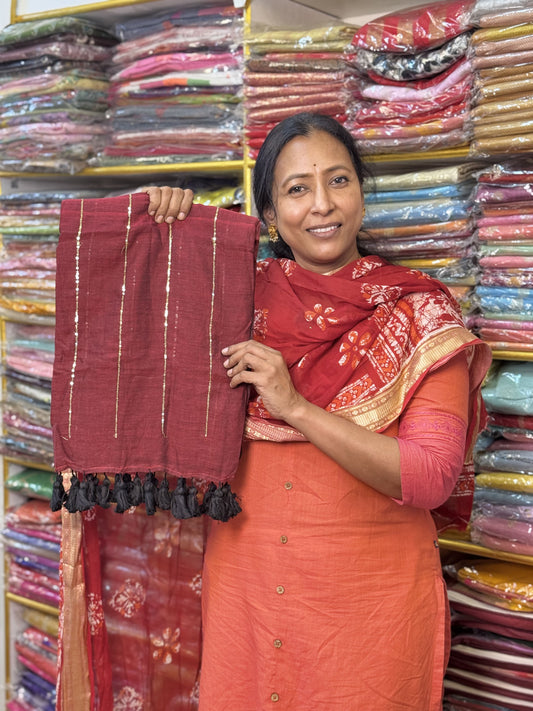 Maroon Pure Mul Cotton Saree