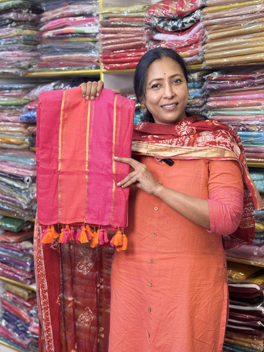 Pink Pure Mul Cotton Saree
