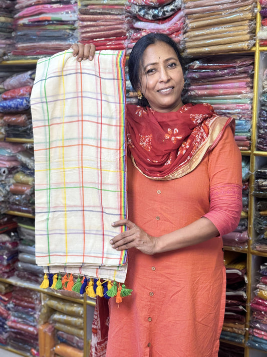 Multi-Coloured Check Pure Mul Cotton Saree