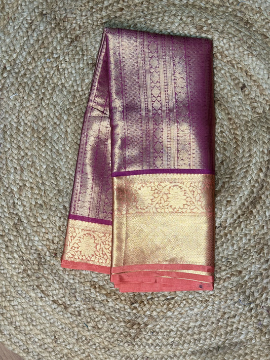 Purple with Red Semi Kathan Silk Saree