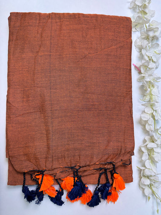 Rust Brown Khadi Cotton Saree