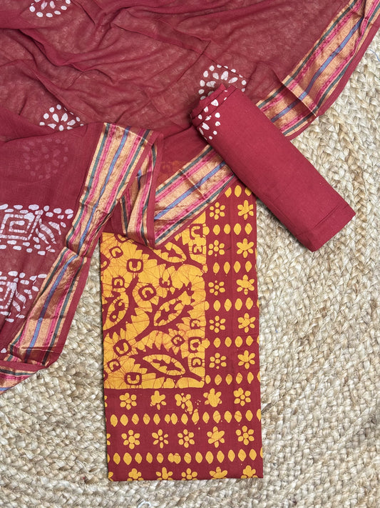 Yellow with Red Unstitched Salwar Suit
