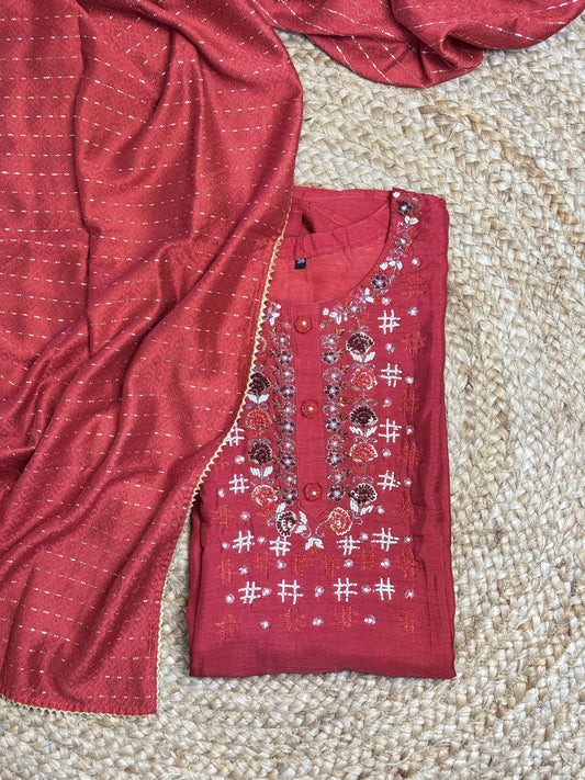 Red Stitched Salwar Suit