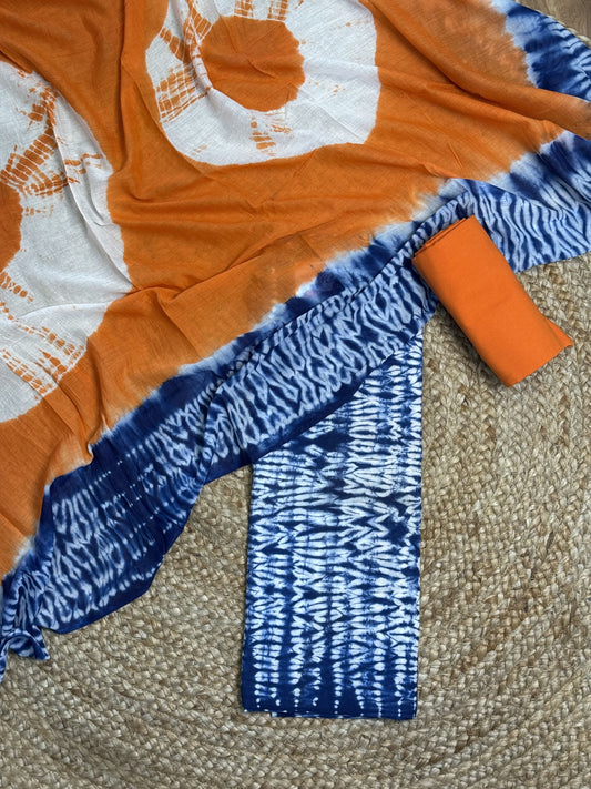 Blue with Orange with Red Unstitched Salwar Suit