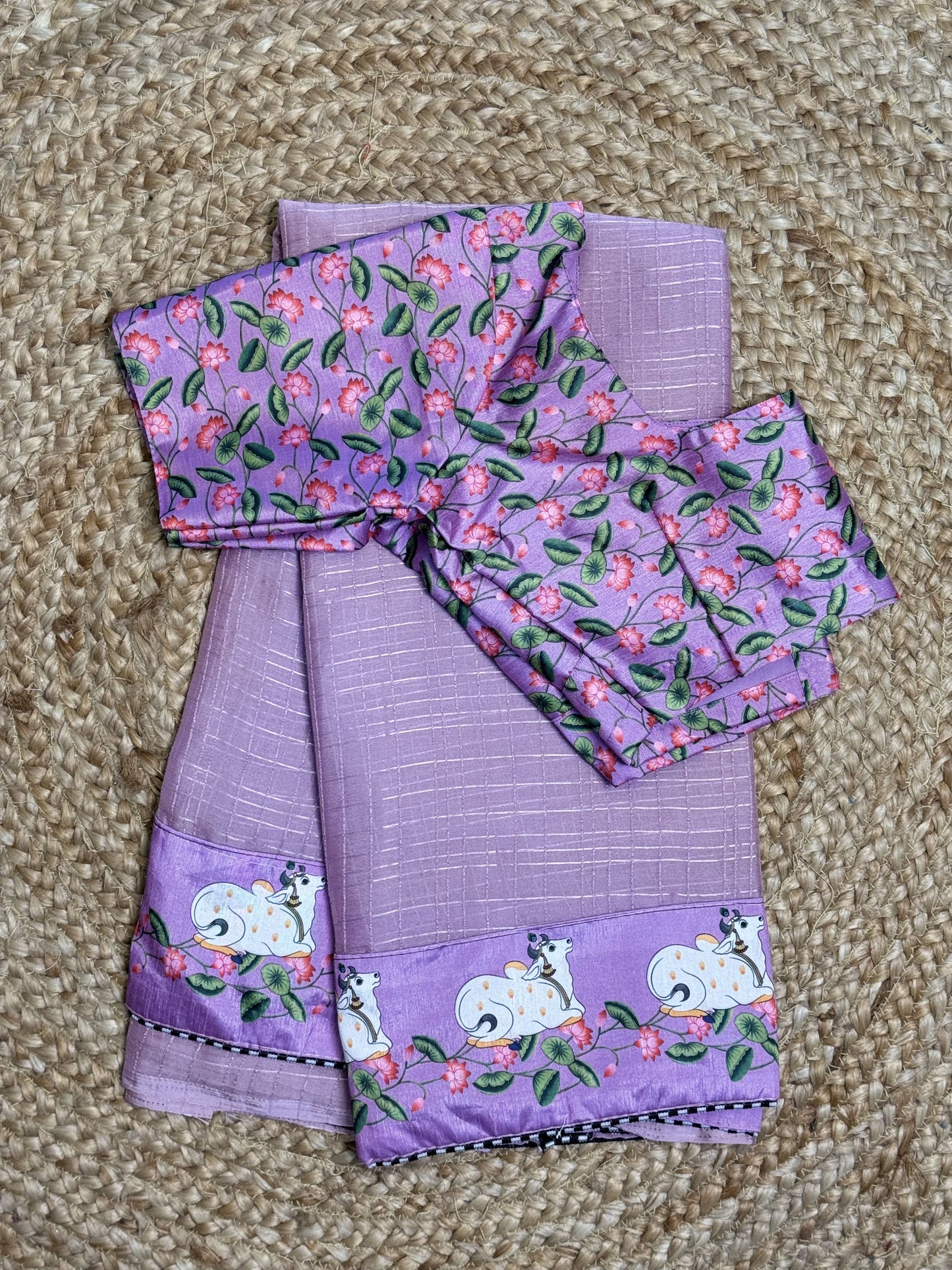 Lavendar Chiffon Saree With Stitched Blouse