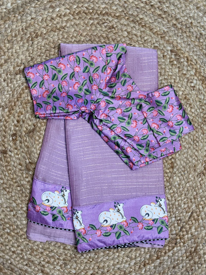 Lavendar Chiffon Saree With Stitched Blouse