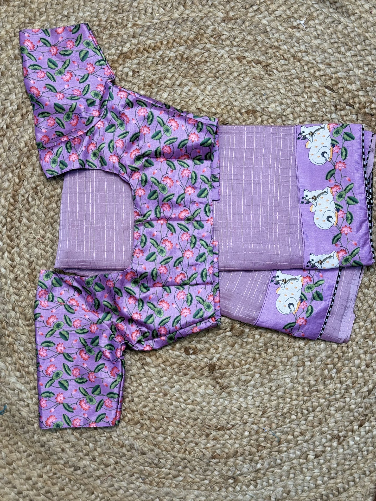 Lavendar Chiffon Saree With Stitched Blouse