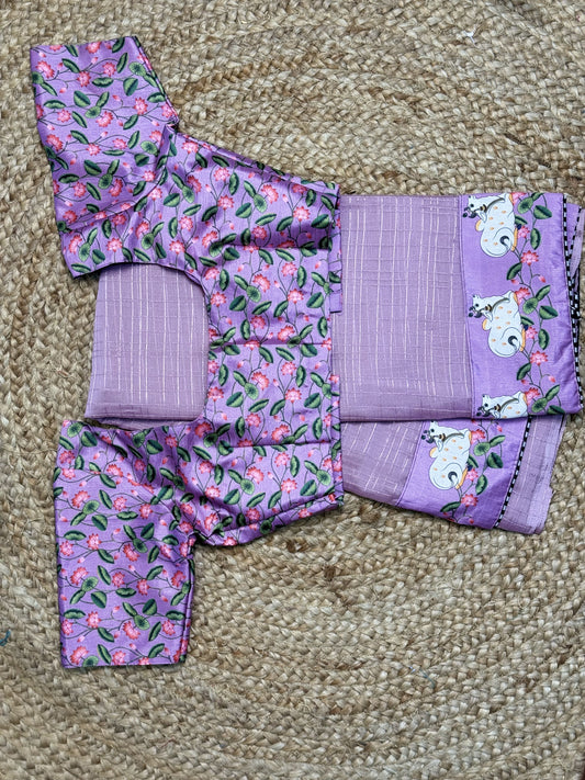 Lavendar Chiffon Saree With Stitched Blouse