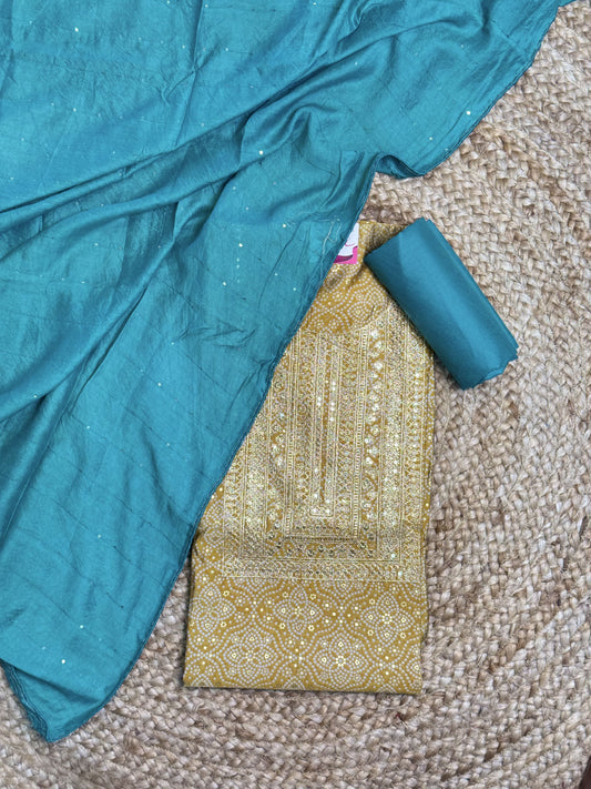 Gold Unstitched Salwar Suit