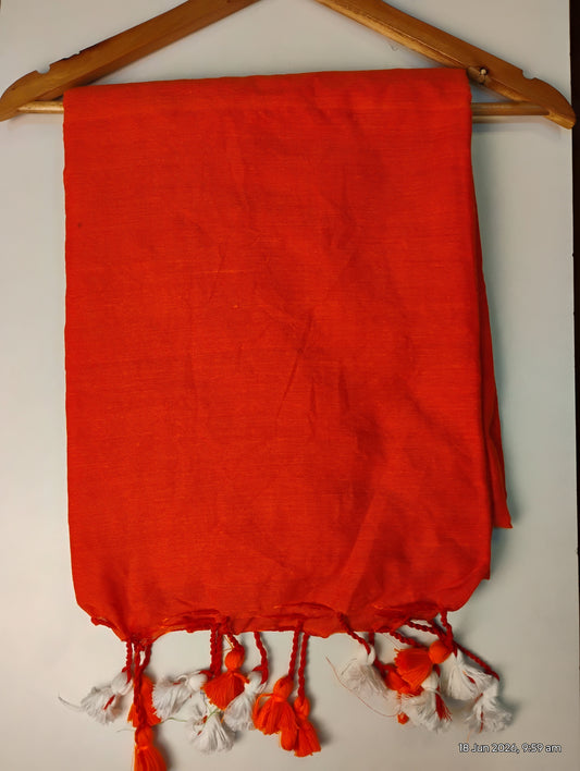 Orange Khadi Cotton Saree