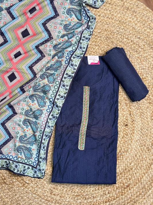 Navy Blue Unstitched Salwar Suit